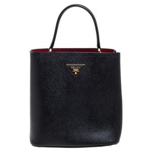 Pre Owned Prada Black Leather Medium Panier Top Handle Bag