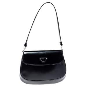 Pre Owned Prada Black Leather Cleo Shoulder Bag