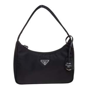 Pre Owned Prada Black Tessuto Nylon Re-Edition 2000 Baguette Bag