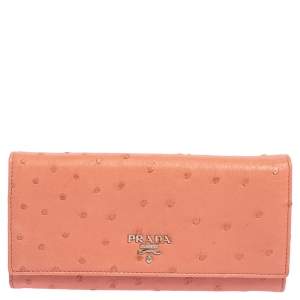 مملوكة مسبقًا Prada Peach Ostrich Continental Wallet