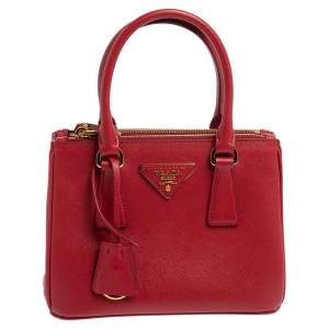 Pre Owned Prada Red Saffiano Lux Leather Micro Galleria Tote