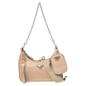 Pre Owned Prada Beige Tessuto Nylon Re-Edition 2005 Baguette Bag