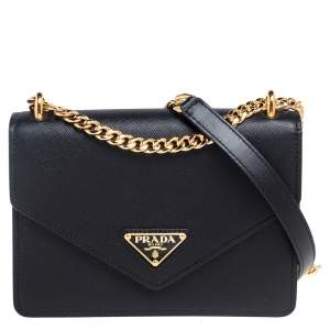 Pre Owned Prada Black Saffiano Leather Chain Strap Shoulder Bag