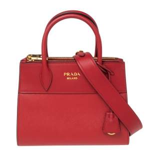 Pre Owned Prada Red Saffiano And City Leather Paradigme Tote