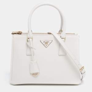 مملوكة مسبقًا Prada White Saffiano Lux Leather Small Double Zip Tote