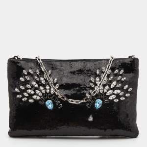 Pre Owned Prada Black Sequin Embellished Chain Clutch