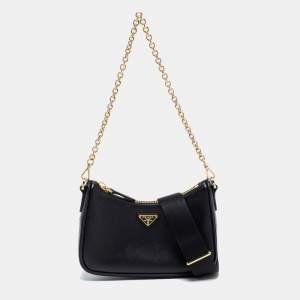 Pre Owned Prada Black Saffiano Lux Leather Mini Shoulder Bag
