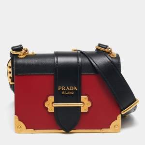 Pre Owned Prada Red/Black Saffiano Leather Cahier Shoulder Bag