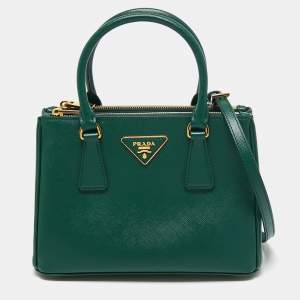 Pre Owned Prada Green Saffiano Lux Leather Mini Galleria Tote