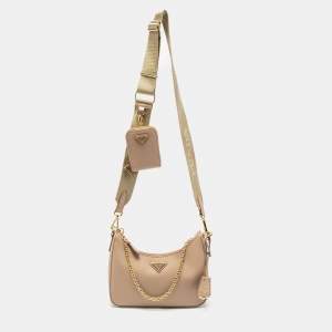 Pre Owned Prada Beige Saffiano Lux Re-Edition 2005 Shoulder Bag