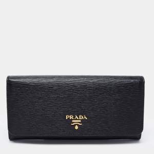 مملوكة مسبقًا Prada Black Move Leather Logo Flap Continental Wallet