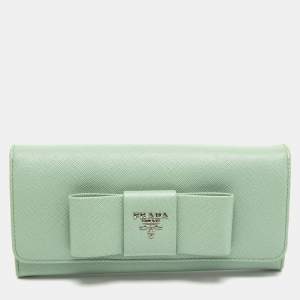 Prada Mint Green Saffiano Leather Bow Continental Wallet