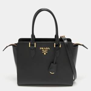 Pre Owned Prada Black Saffiano Leather Double Handle Tote