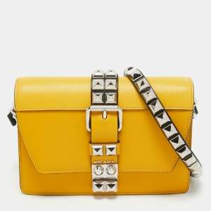 Pre Owned Prada Yellow/Black Saffiano Lux Leather Elektra Shoulder Bag
