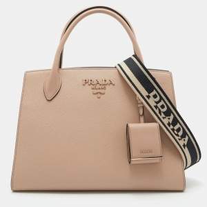 Prada Beige Saffiano Leather Small Monochrome Tote