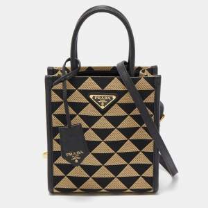 Prada Black/Cream Jacquard Fabric Symbole Embroidered Mini Tote