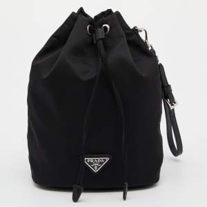 Prada Black Re-Nylon and Saffiano Leather Bucket Wristlet