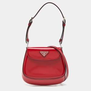 Prada Red Brushed Leather Mini Cleo Shoulder Bag