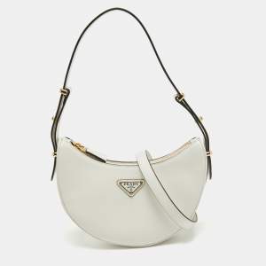 Prada White Leather Arqué Shoulder Bag