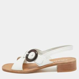 Prada White Patent Leather Slingback Sandals 41