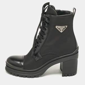 Prada Black Leather and Nylon Combat Boots Size  38
