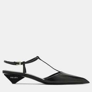 Prada Black Leather Pointed Toe Slingback Pumps EU 37