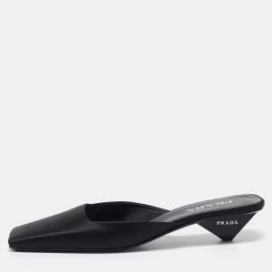 Prada Black Satin Square Toe Heel Mules Size 41