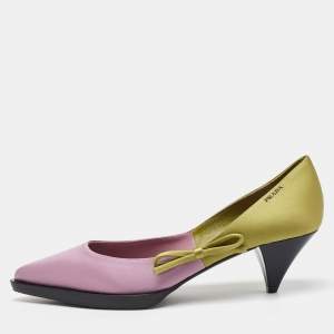 Prada Pink/Green Satin Runway Colorblock Pointed Toe Pumps Size 38.5