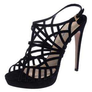 Prada Black Suede Caged Ankle Strap Sandals Size 41
