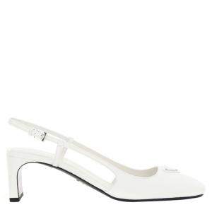 Pre Owned Prada White Naplak Leather Logo Slingbacks Size IT 39