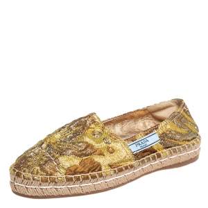 Pre Owned Prada Gold Lurex Fabric Espadrille Flats Size 36.5