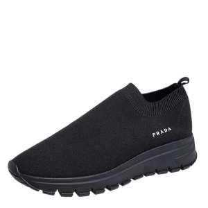 مملوكة مسبقًا Prada Black Stretch Fabric Low Top Sneakers Size 37