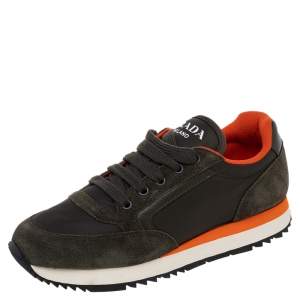 Pre Owned Prada Green Suede And Fabric Low Top Sneakers Size 36