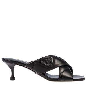 Prada Black Patent Leather Quilted Sandals Size EU 37