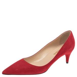 Pre Owned Prada Red Suede Pointed Toe Pumps Size 38