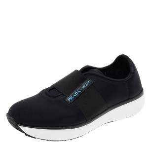 Pre Owned Prada Black Neoprene Slip-On Sneakers Size 39.5