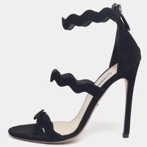 Pre Owned Prada Black Suede Scalloped Open Toe Sandals Size 38
