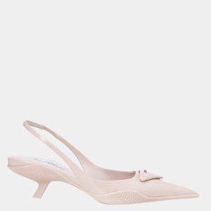 Pre Owned Prada Brown Leather Triangle Logo Slingback Size EU 39