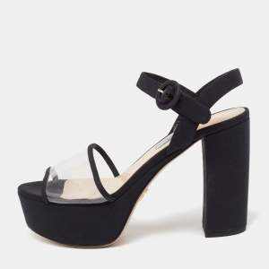 Prada Black  PVC  And Canvas Open Toe Platform Ankle Strap Sandals Size 37