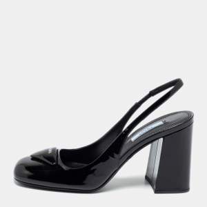 Prada Black Patent Leather Slingback Sandals Size 37.5