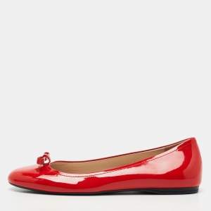 Pre Owned Prada Red Patent Leather Bow Accents Ballet Flats Size 39.5