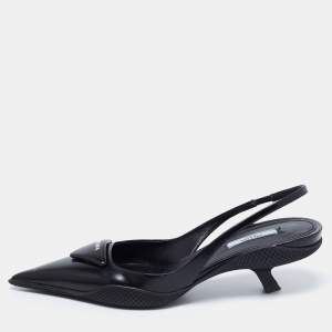 Pre Owned Prada Black Brushed Leather Slingback Pumps Size 38