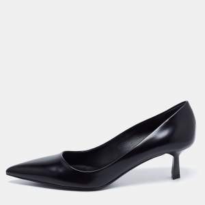 Pre Owned Prada Black Leather  Pointed Toe Pumps Size 38.5