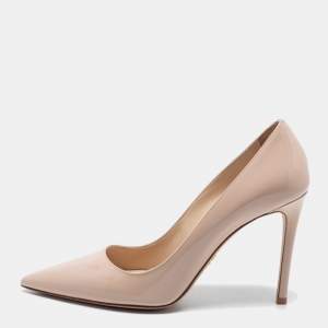 Pre Owned Prada Beige Patent Leather Pointed Toe Pumps Size 38