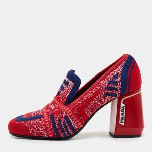 Prada Multicolor Knit Fabric Chunky Block Heel Loafer Pumps Size 35.5