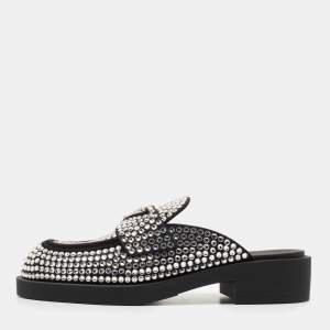 Prada Black Satin Crystal Embellished Mules Size 36