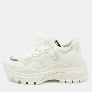 Pre Owned Prada White Mesh and Leather Lace Up Sneakers Size 39
