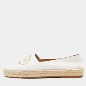 Prada Off White Canvas Embroidered Logo Espadrille Flats Size 39