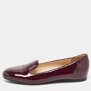 Prada Burgundy Patent Leather Smoking Slippers Size 39.5
