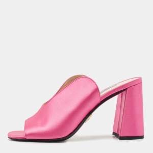 Prada Pink Satin Block Heel Slide Sandals Size 36